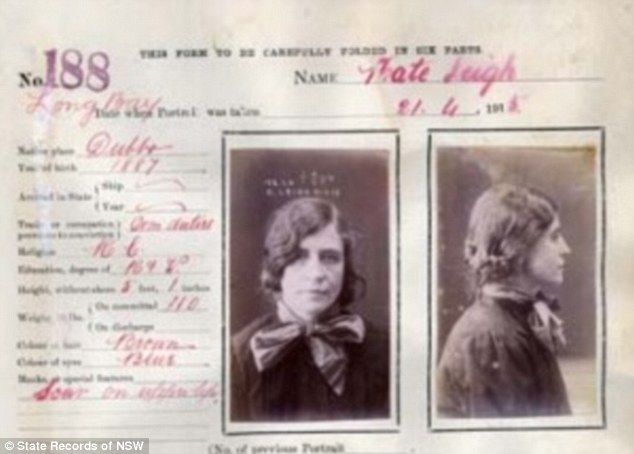 Ms Leigh, pictured as a younger woman in her prison record when she served time at the Long Bay women's reformatory in Sydney